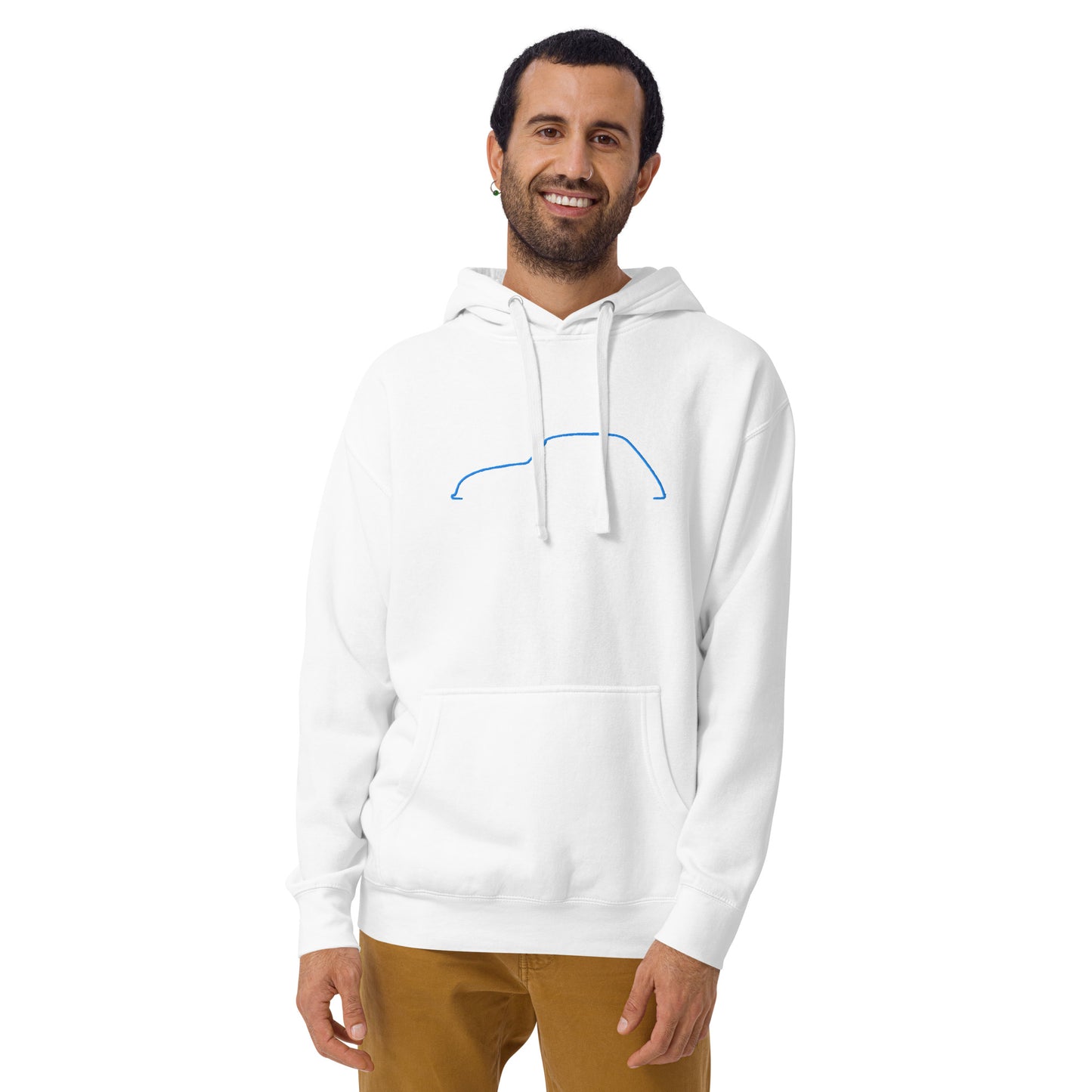 Premium Hoodie Citroën Dyane Silhouette – Minimalist Line Art with Blue Embroidery