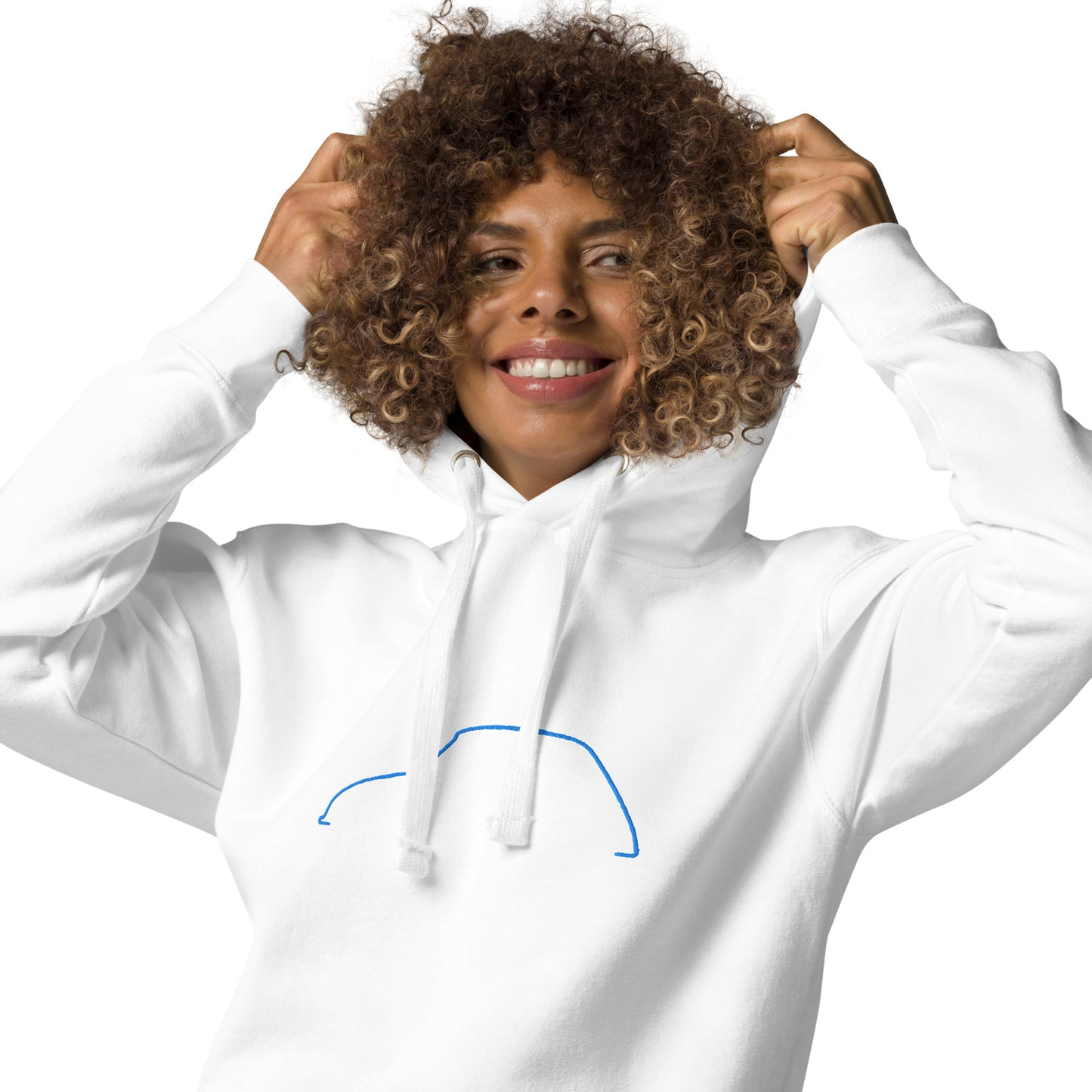 Premium Hoodie Citroën Dyane Silhouette – Minimalist Line Art with Blue Embroidery