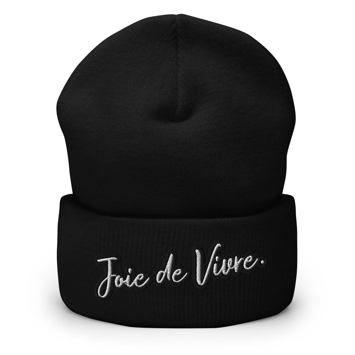 Joie de Vivre Beanie geborduurd met omgeslagen rand verkrijgbaar in Zwart, Navy, Antraciet, Blauw, Rood of Grijs