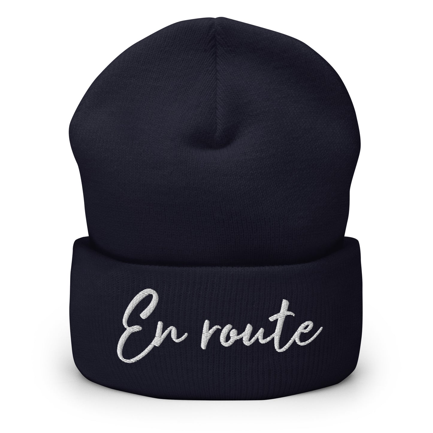 En route Beanie geborduurd met omgeslagen rand verkrijgbaar in Zwart, Navy, Antraciet, Blauw, Rood, Groen of Grijs