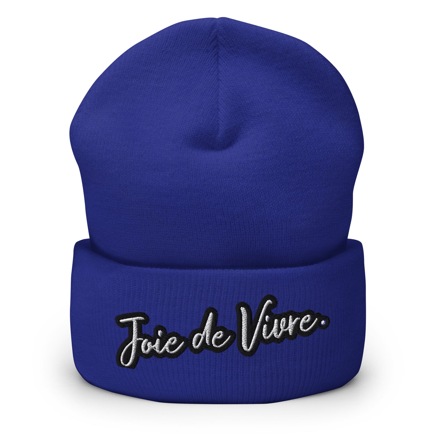 Joie de Vivre Beanie geborduurd met omgeslagen rand verkrijgbaar in Zwart, Navy, Antraciet, Blauw, Rood of Grijs