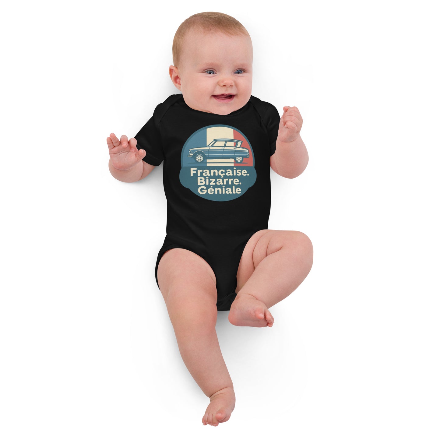 Organic Baby Romper – Citroën Ami 6 “Française. Bizarre. Géniale.”