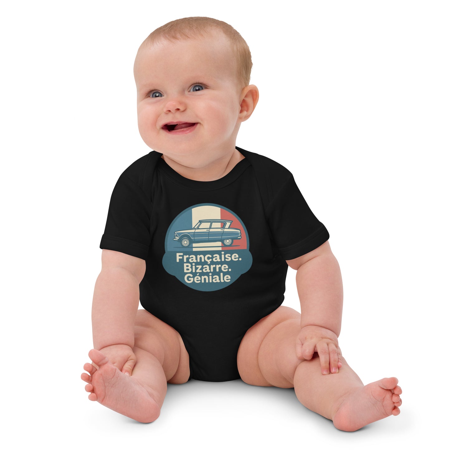 Organic Baby Romper – Citroën Ami 6 “Française. Bizarre. Géniale.”