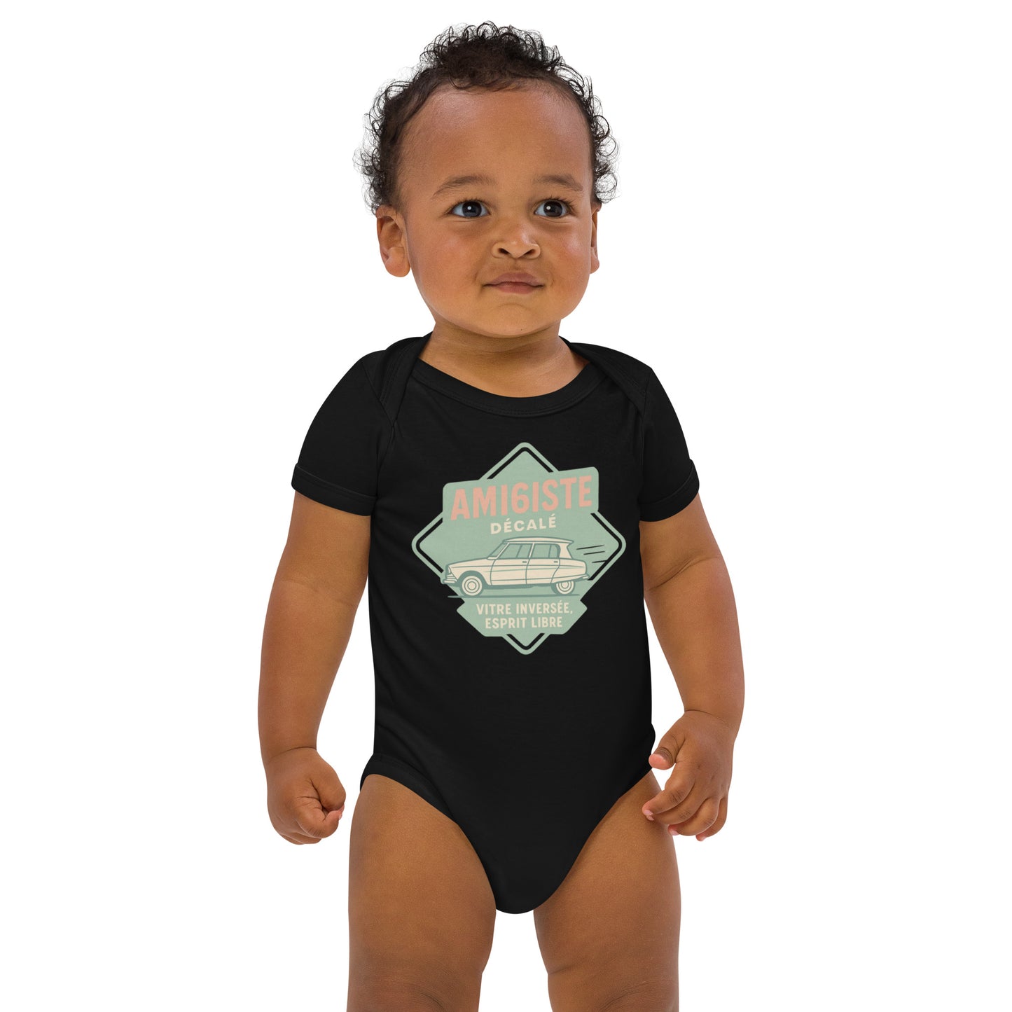Organic Baby Romper – Citroën Ami 6 “Amigiste Décalé – Vitre Inversé, Esprit Libre”