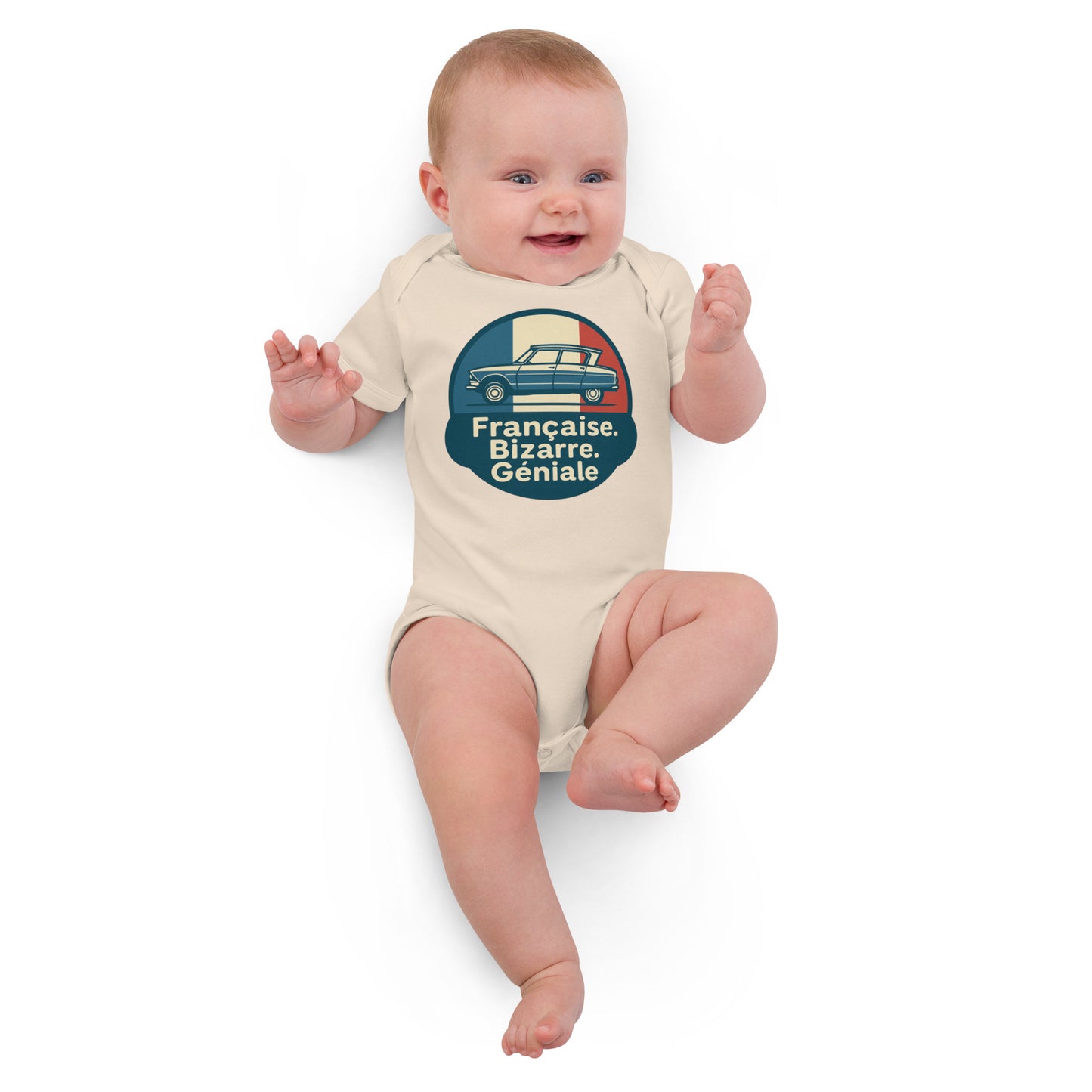 Organic Baby Romper – Citroën Ami 6 “Française. Bizarre. Géniale.”