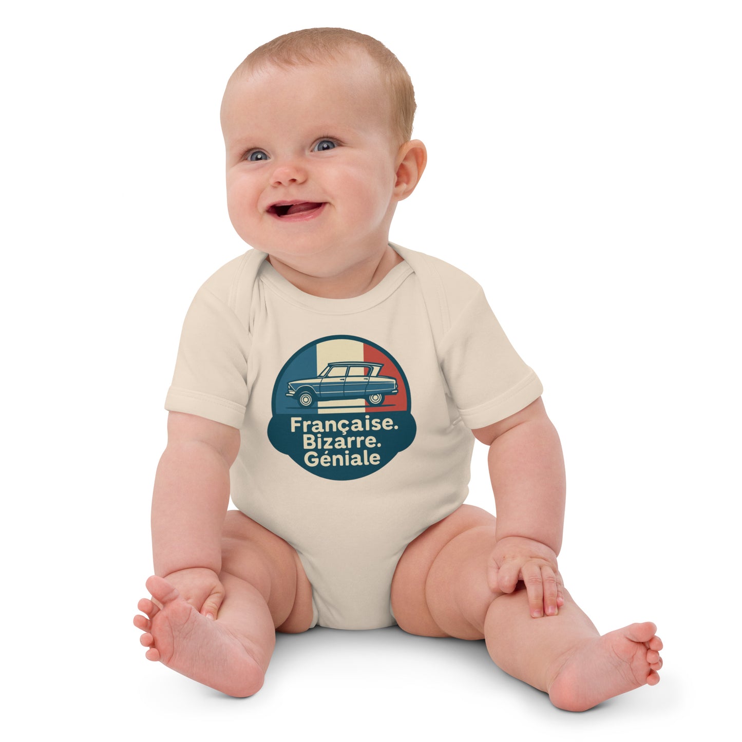 Organic Baby Romper – Citroën Ami 6 “Française. Bizarre. Géniale.”