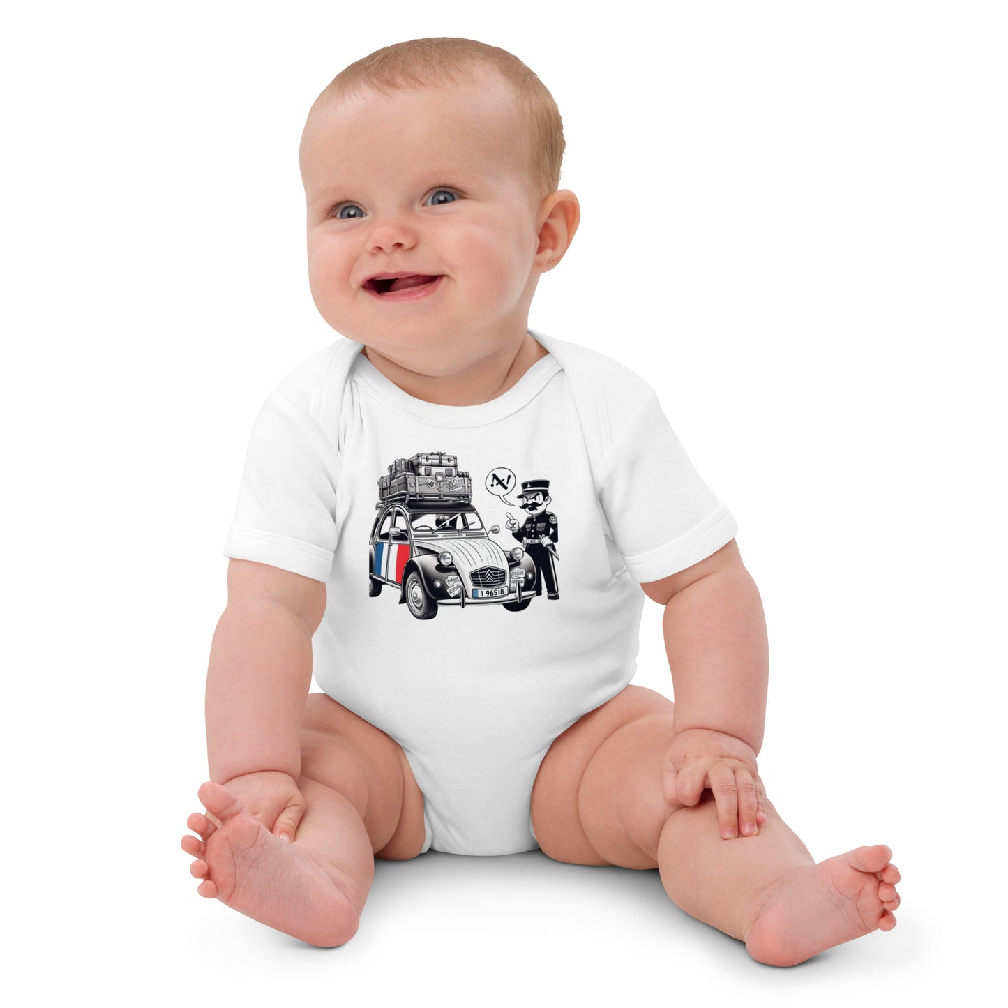 Body bébé bio – Imprimé rétro français avec Citroën 2CV