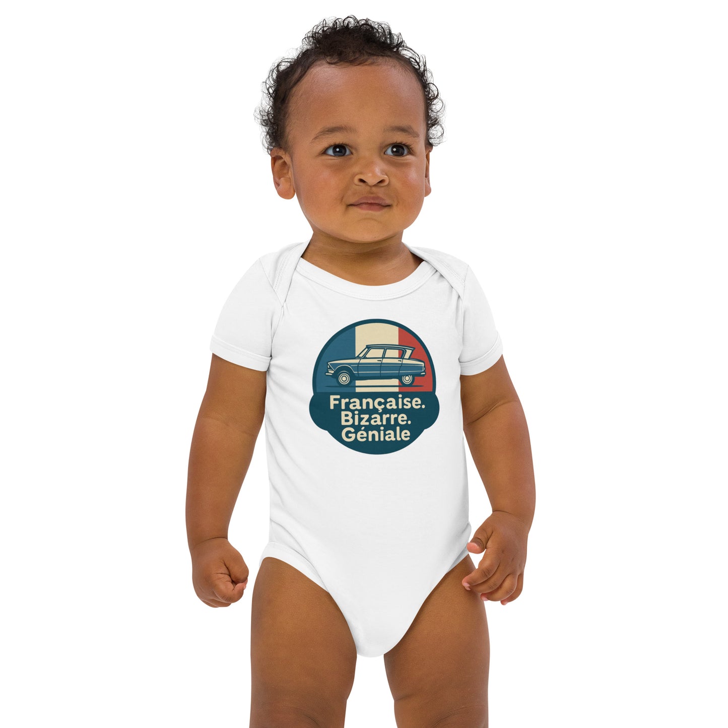 Organic Baby Romper – Citroën Ami 6 “Française. Bizarre. Géniale.”
