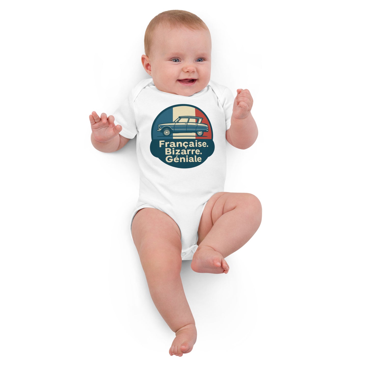 Organic Baby Romper – Citroën Ami 6 “Française. Bizarre. Géniale.”