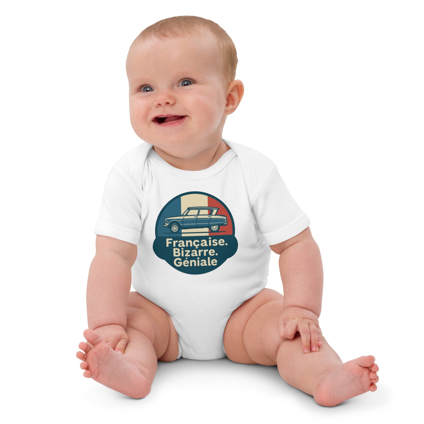 Organic Baby Romper – Citroën Ami 6 “Française. Bizarre. Géniale.”
