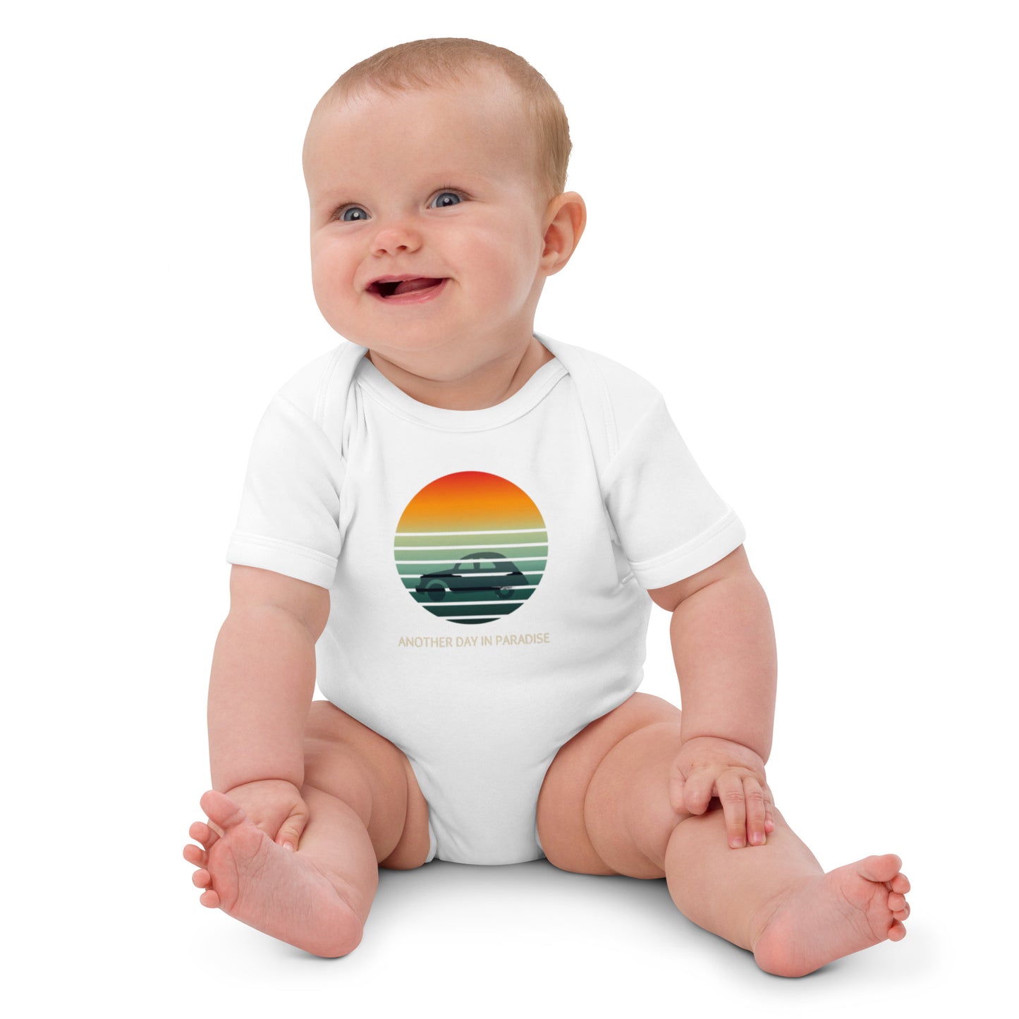 Barboteuse bio pour bébé – « Un autre jour au paradis »