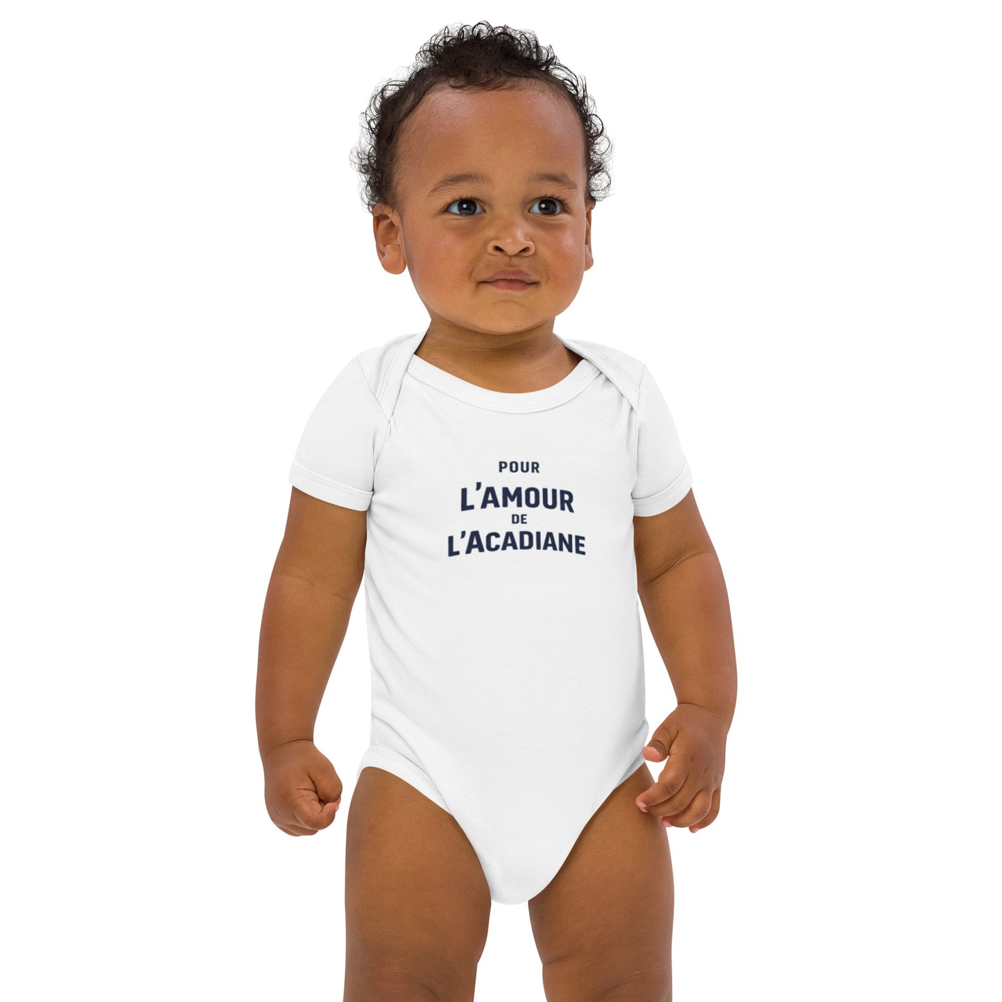 Grenouillère Bébé « Pour l’Amour de l’Acadiane » – Coton Biologique | Collection L’amour