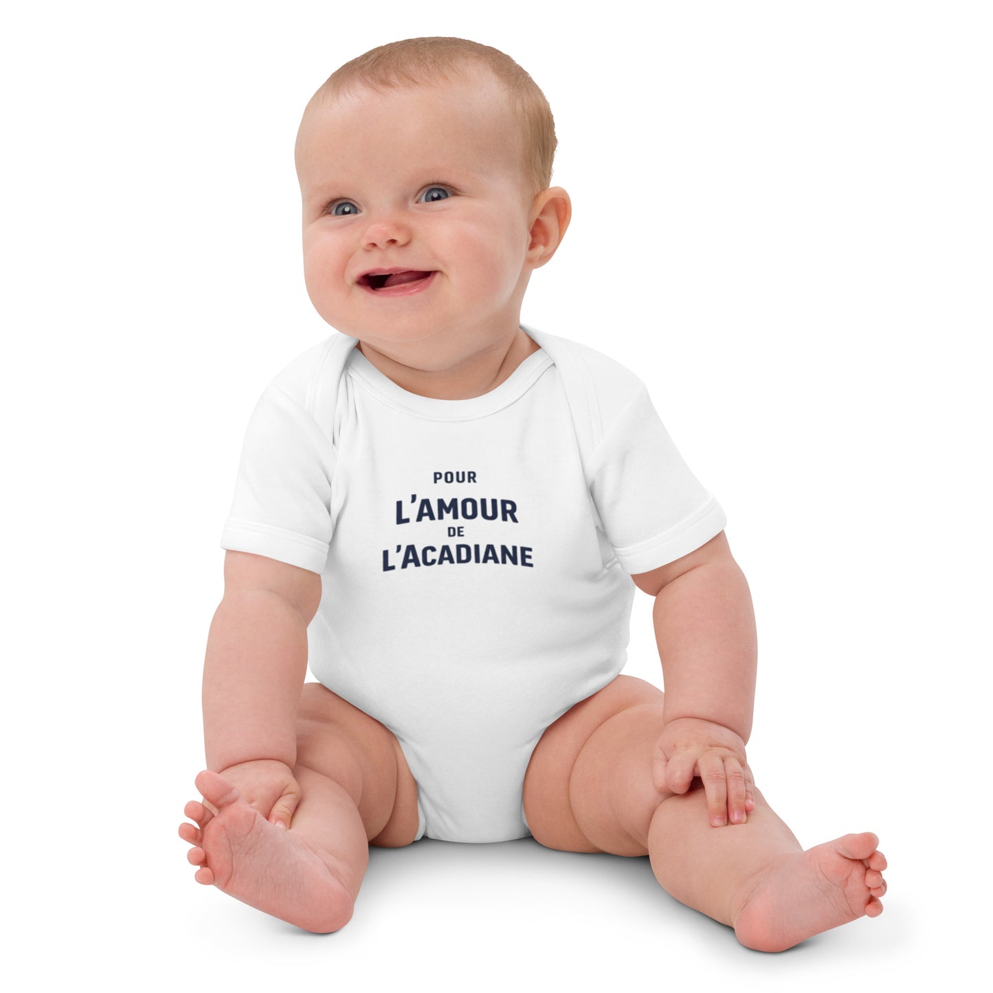 Grenouillère Bébé « Pour l’Amour de l’Acadiane » – Coton Biologique | Collection L’amour