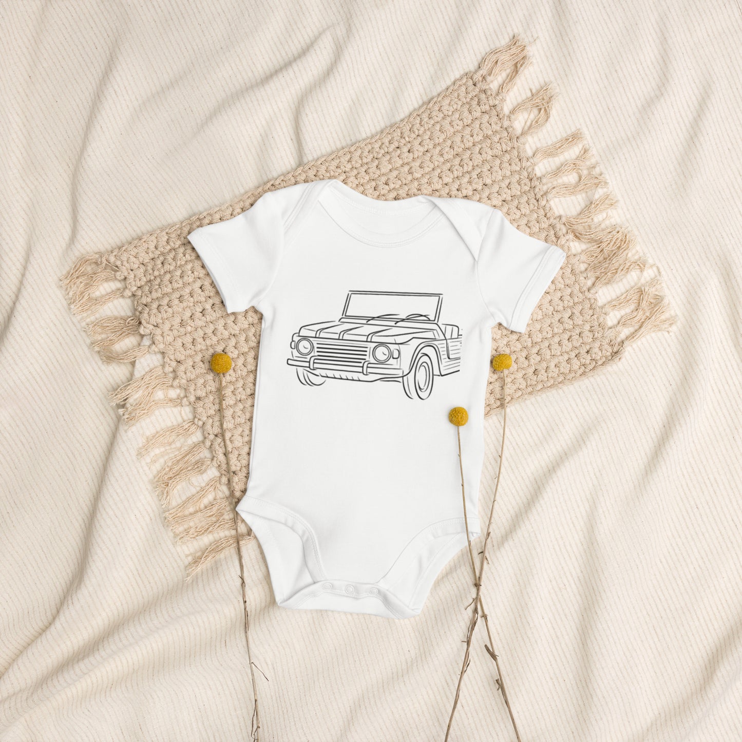 Baby Romper “Citroën Méhari Line Art” – Biologisch Katoen | Méhari Collectie