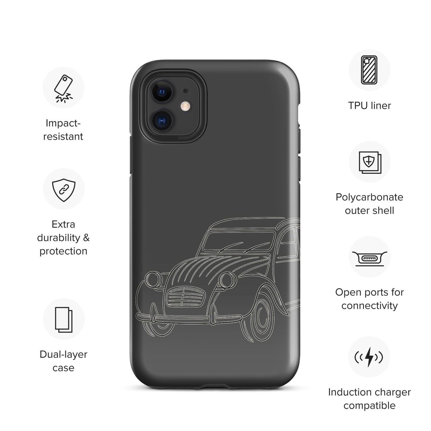 Citroën 2CV Tough Case voor iPhone® – Minimalistisch Telefoonhoesje met Exclusieve 2CV Lijntekening