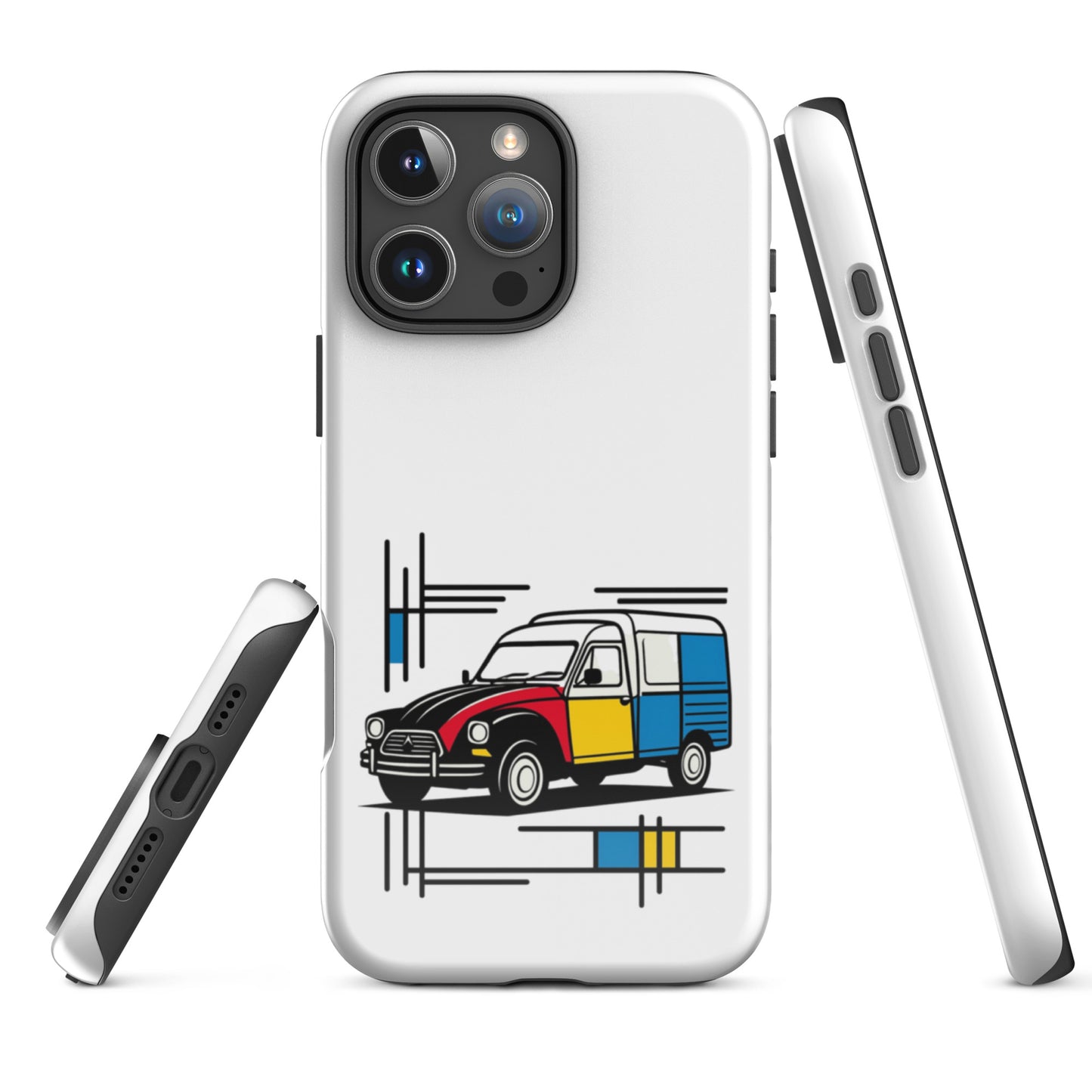 Coque de protection rigide Citroën Acadiane Mondrian pour iPhone® – Coque de téléphone rétro avec illustration artistique