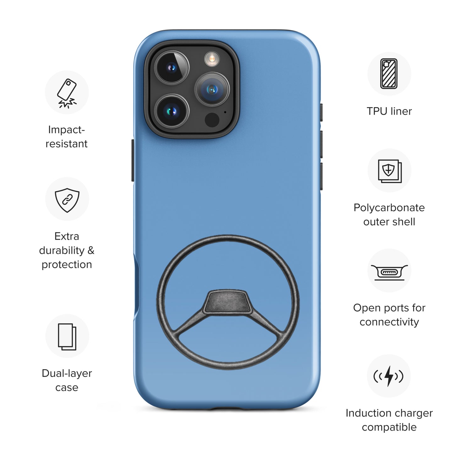 Coque robuste de volant Citroën Type A pour iPhone® – Coque de téléphone rétro pour les fans de 2CV, Dyane, Méhari et Ami