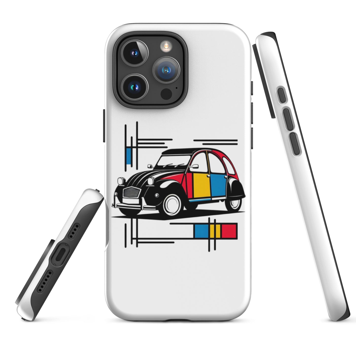 Coque de protection iPhone robuste – Étui d'illustration Citroën 2CV style Mondrian