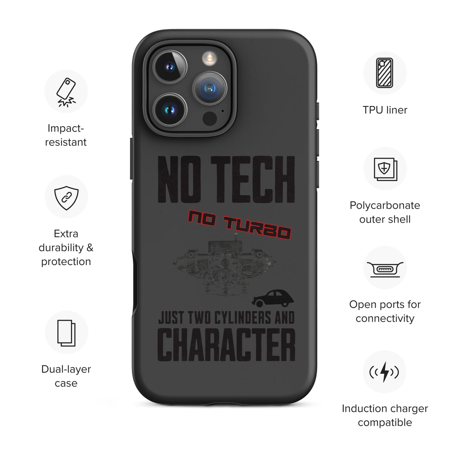 Coque de téléphone iPhone Tough Case – Coque design moteur Citroën type A « No Tech No Turbo »
