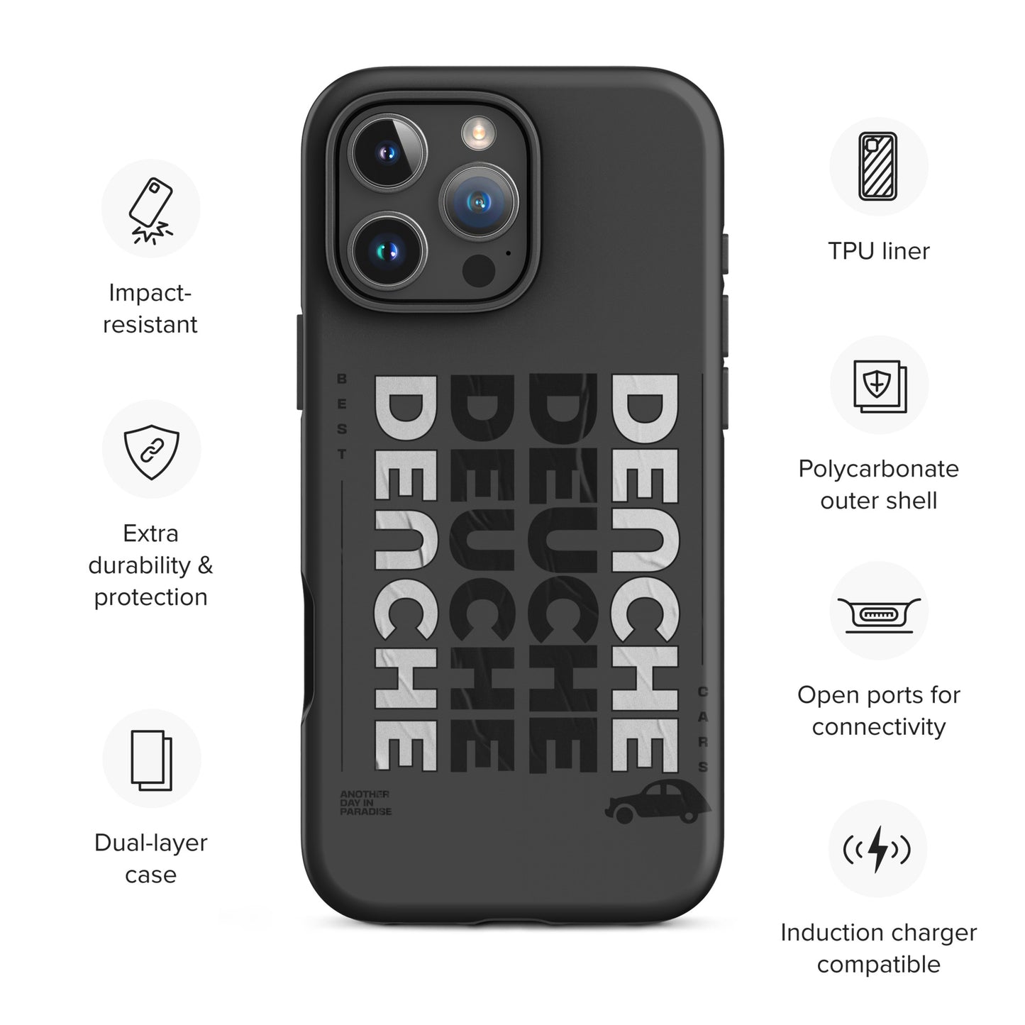 Coque de téléphone iPhone Tough Case – Coque design "Deuche" typographie (Citroën 2CV)