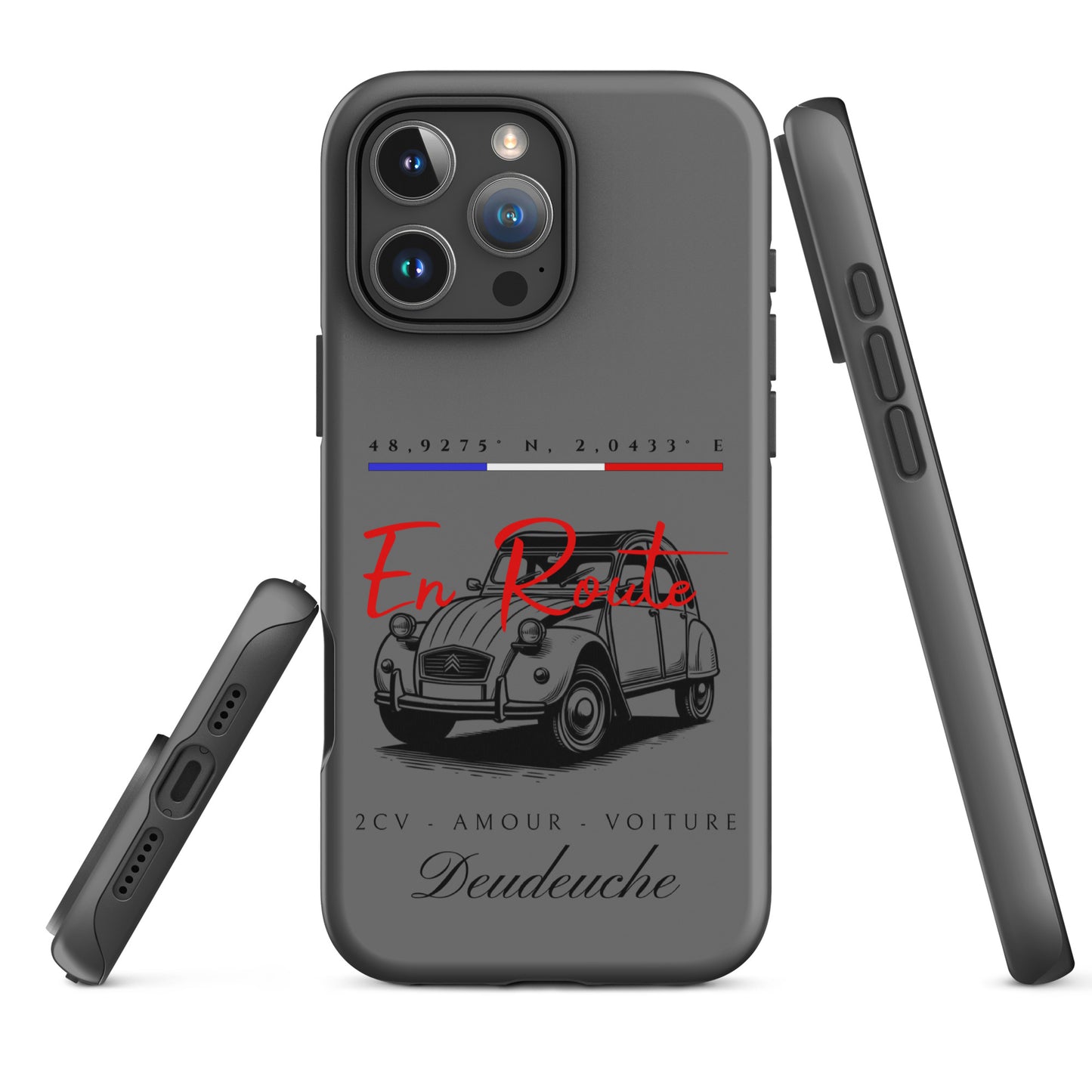 Coque de téléphone iPhone Tough Case – Coque Citroën 2CV « En Route » avec coordonnées