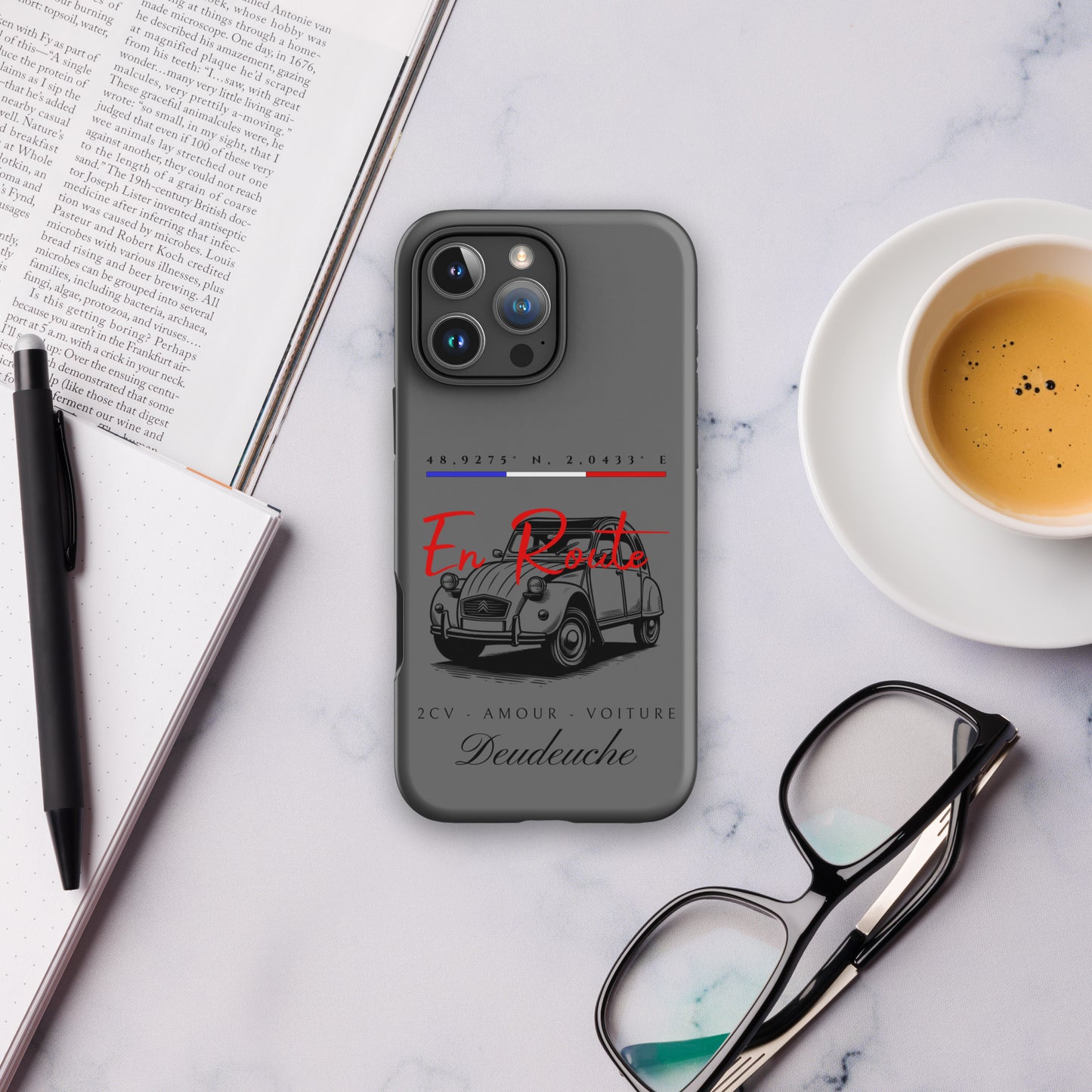 Coque de téléphone iPhone Tough Case – Coque Citroën 2CV « En Route » avec coordonnées