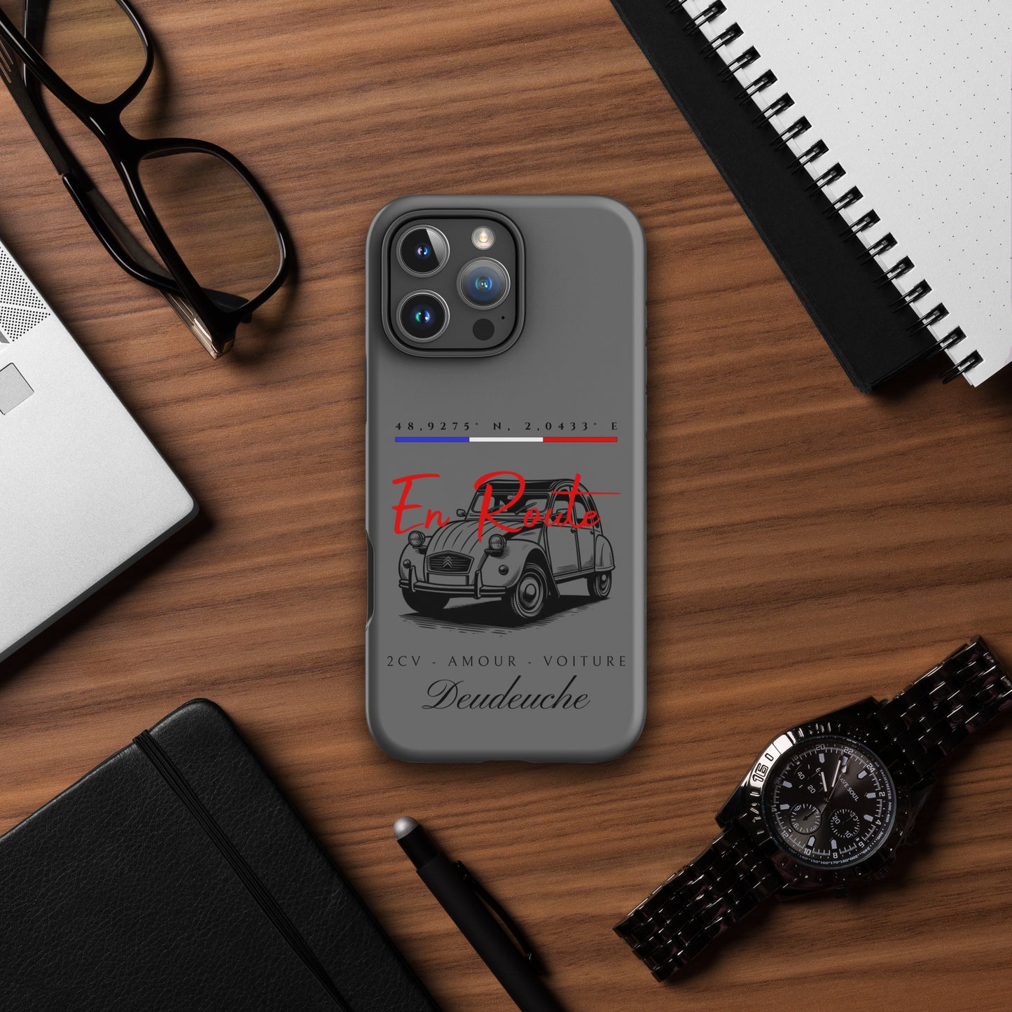 Coque de téléphone iPhone Tough Case – Coque Citroën 2CV « En Route » avec coordonnées