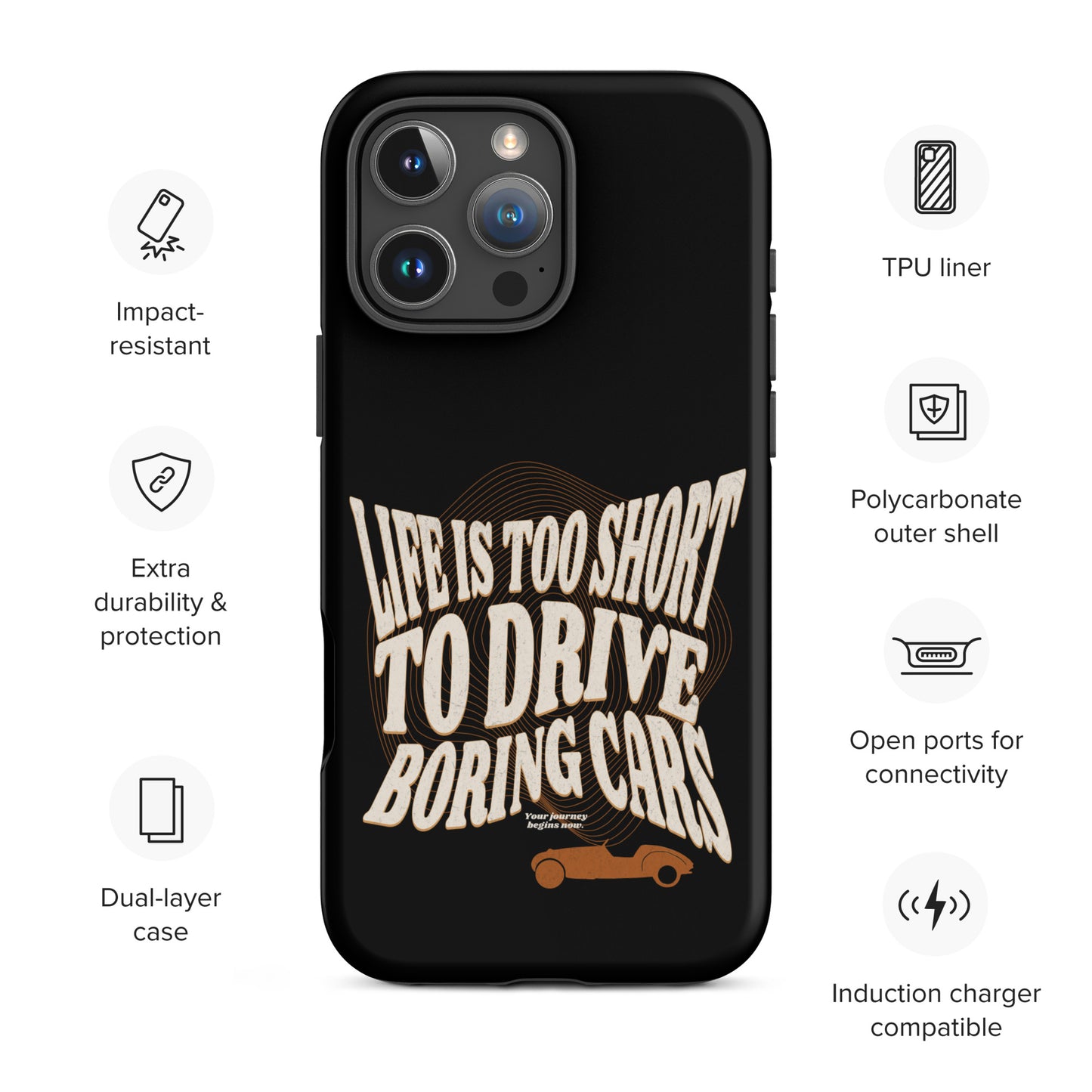 Coque de téléphone iPhone Tough Case – « Life is Too Short to Drive Boring Cars » Design Burton Sportscar