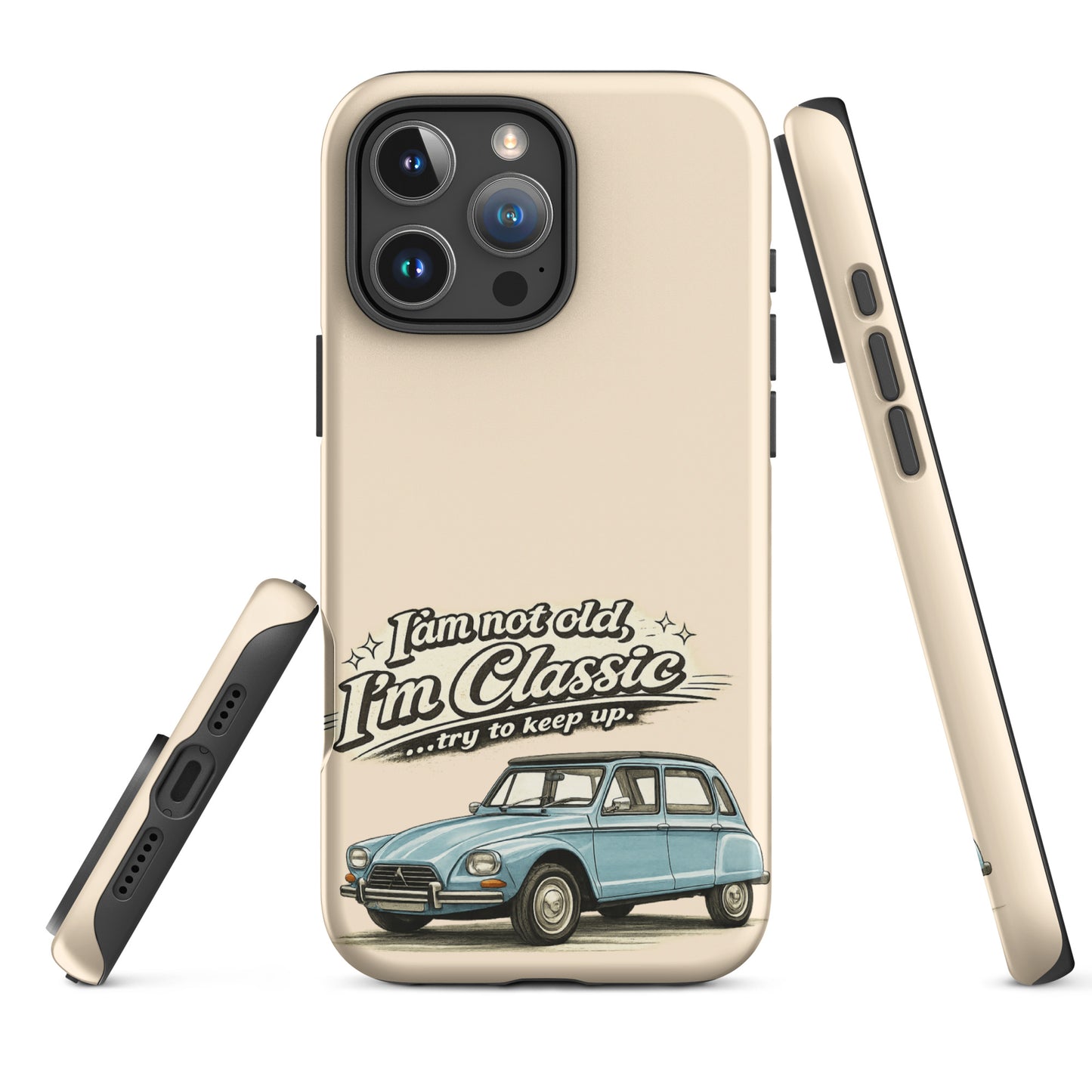 Coque de téléphone iPhone robuste – Illustration vintage Citroën Dyane – Design de voiture classique et double protection