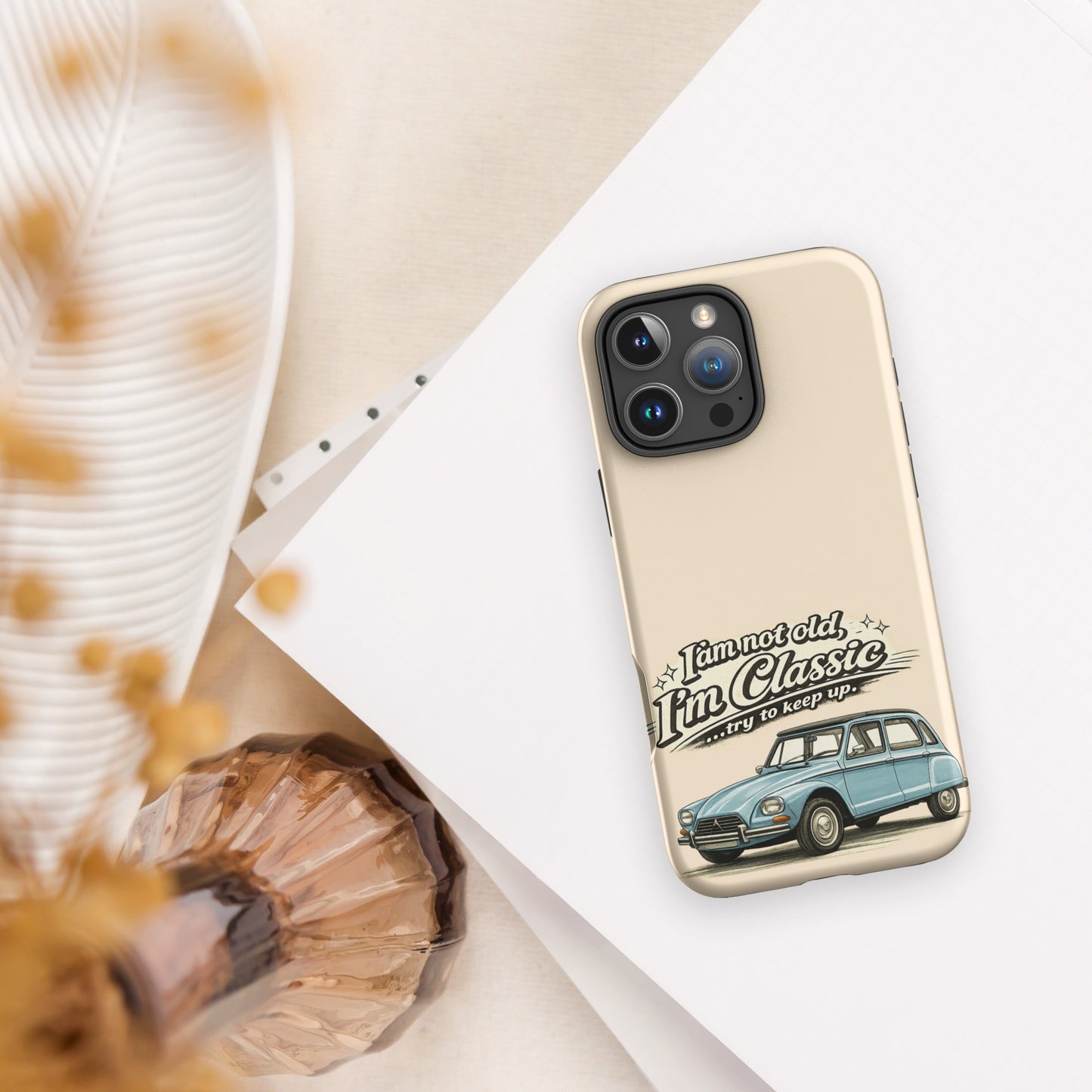 Coque de téléphone iPhone robuste – Illustration vintage Citroën Dyane – Design de voiture classique et double protection