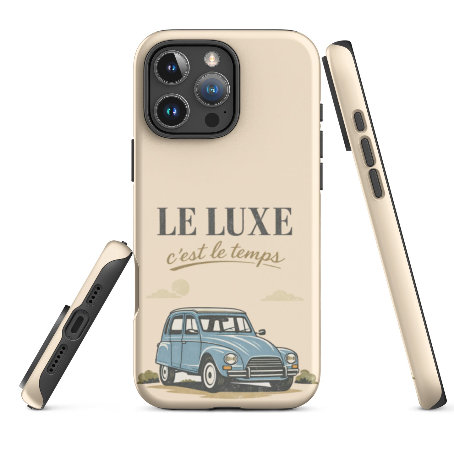 Coque de protection iPhone – Illustration Citroën Dyane – Design Voiture Vintage « Le Luxe c’est le temps »