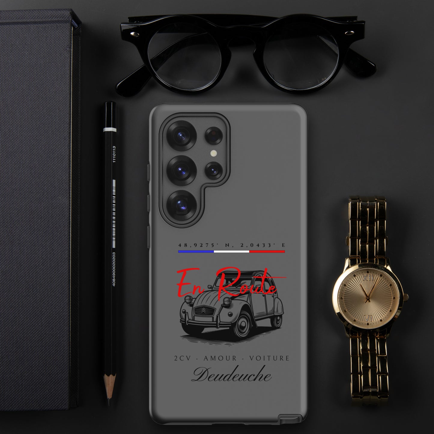 Coque de téléphone Samsung Tough Case – Design Citroën 2CV « En Route » avec coordonnées