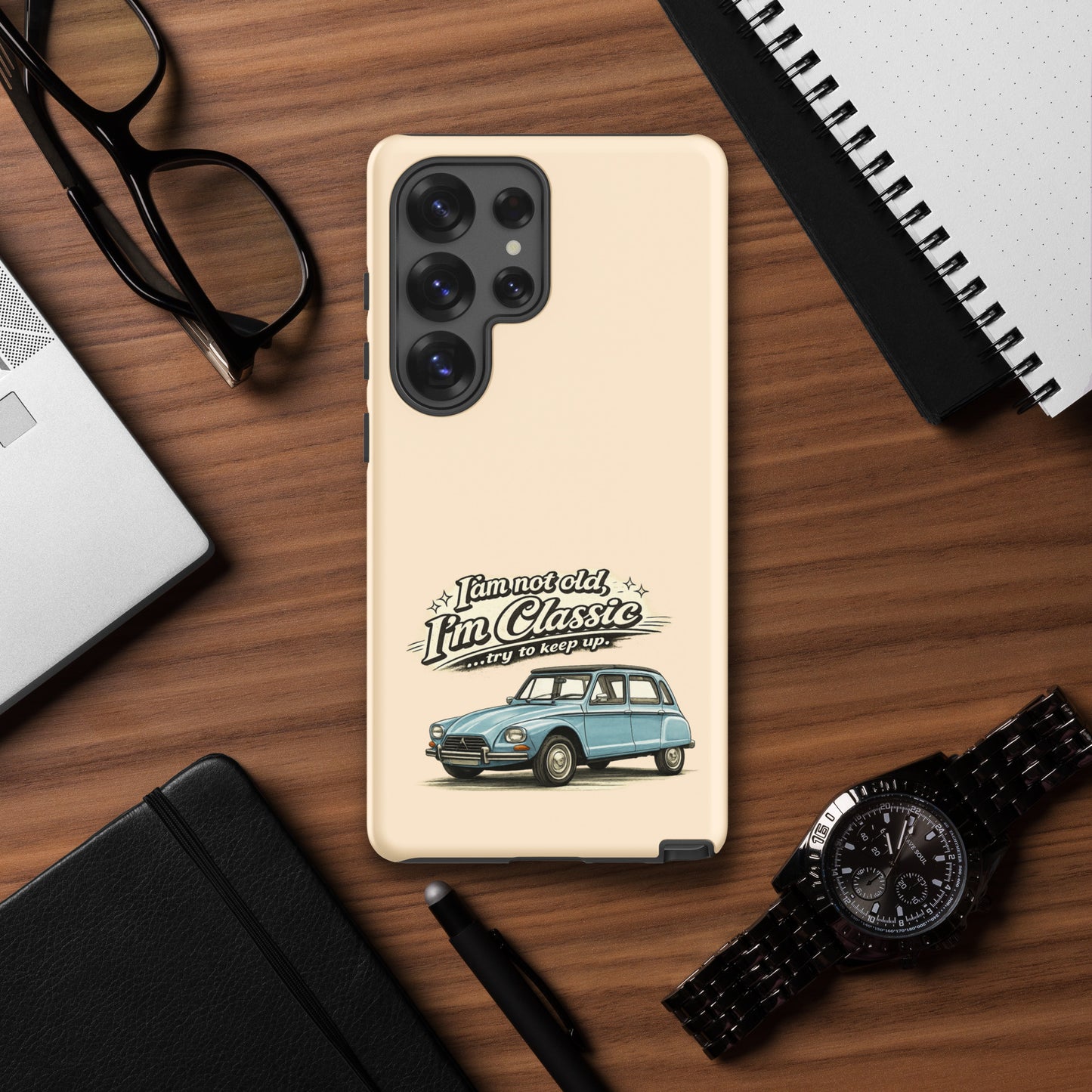 Coque de téléphone Samsung Tough Case – Illustration vintage Citroën Dyane – Design de voiture classique et double protection