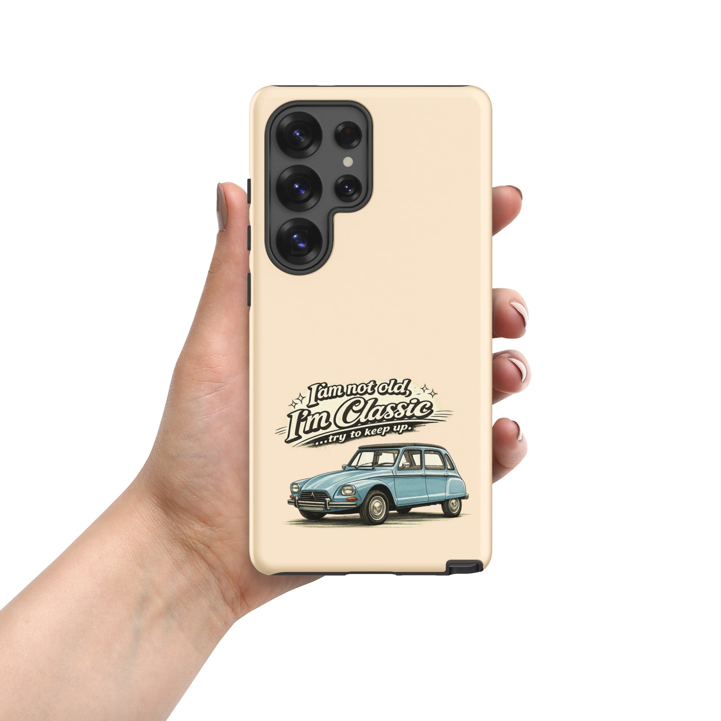 Coque de téléphone Samsung Tough Case – Illustration vintage Citroën Dyane – Design de voiture classique et double protection