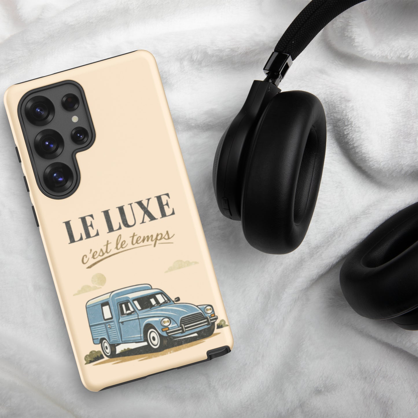 Coque de protection Samsung Tough Case – Illustration Citroën Acadiane – Design utilitaire vintage « Le Luxe c’est le temps »