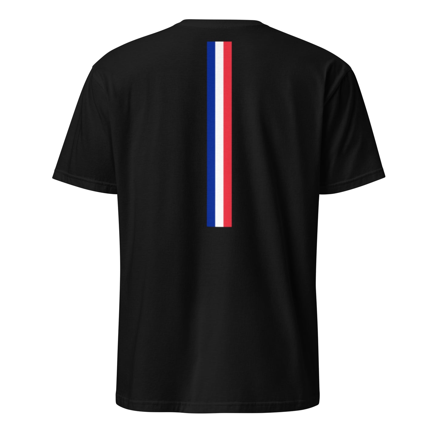 Genuine French T-shirt ACADIANE avec drapeau français au dos disponible en Noir, Marine ou Blanc