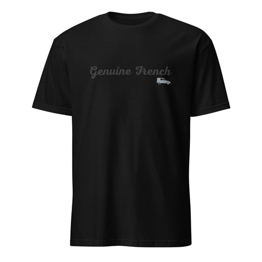 Genuine French T-shirt ACADIANE avec drapeau français au dos disponible en Noir, Marine ou Blanc