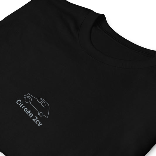 T-shirt unisexe Citroën 2cv dessin au trait discrètement au milieu - Noir, Marine ou Blanc