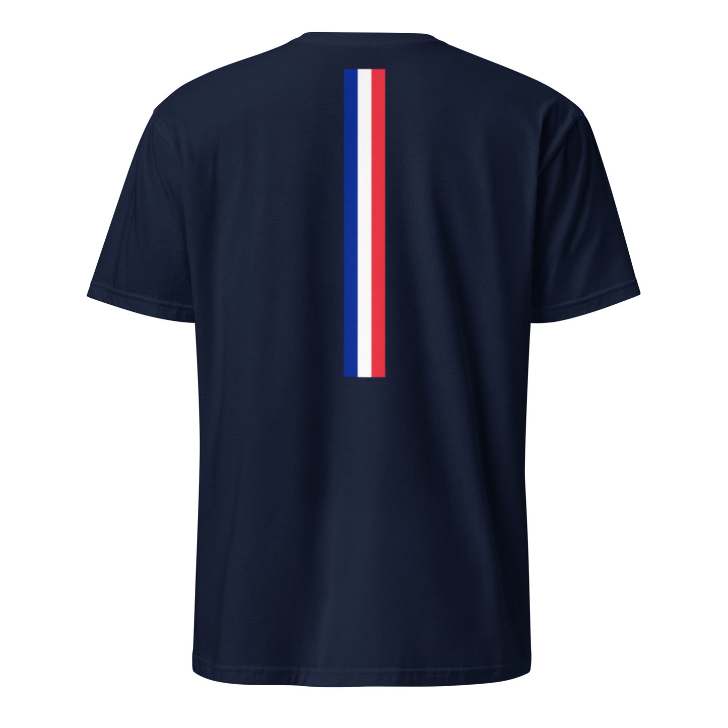 Genuine French AMI6 T-shirt with French flag on the back available in Black, Navy or White