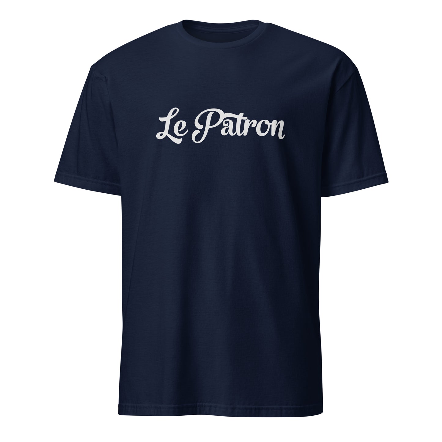 Le Patron Unisex T-shirt with FRENCH FLAG on the BACK is available in Black, Navy or White