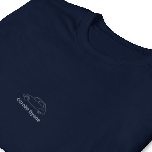 Unisex T-shirt Citroën Dyane line drawing discreetly in the center - Black, Navy or White