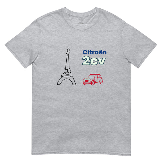 T-shirt Tour Eiffel Citroën 2cv Unisexe - Blanc ou Gris