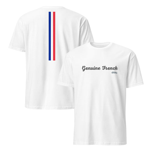 Genuine French T-shirt DYANE avec drapeau français au dos disponible en Noir, Marine ou Blanc