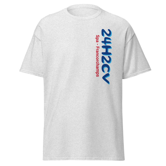 T-Shirt 24H2CV Spa - Francorchamps avec le circuit de Spa-Francorchamps au DOS disponible en Gris ou Blanc