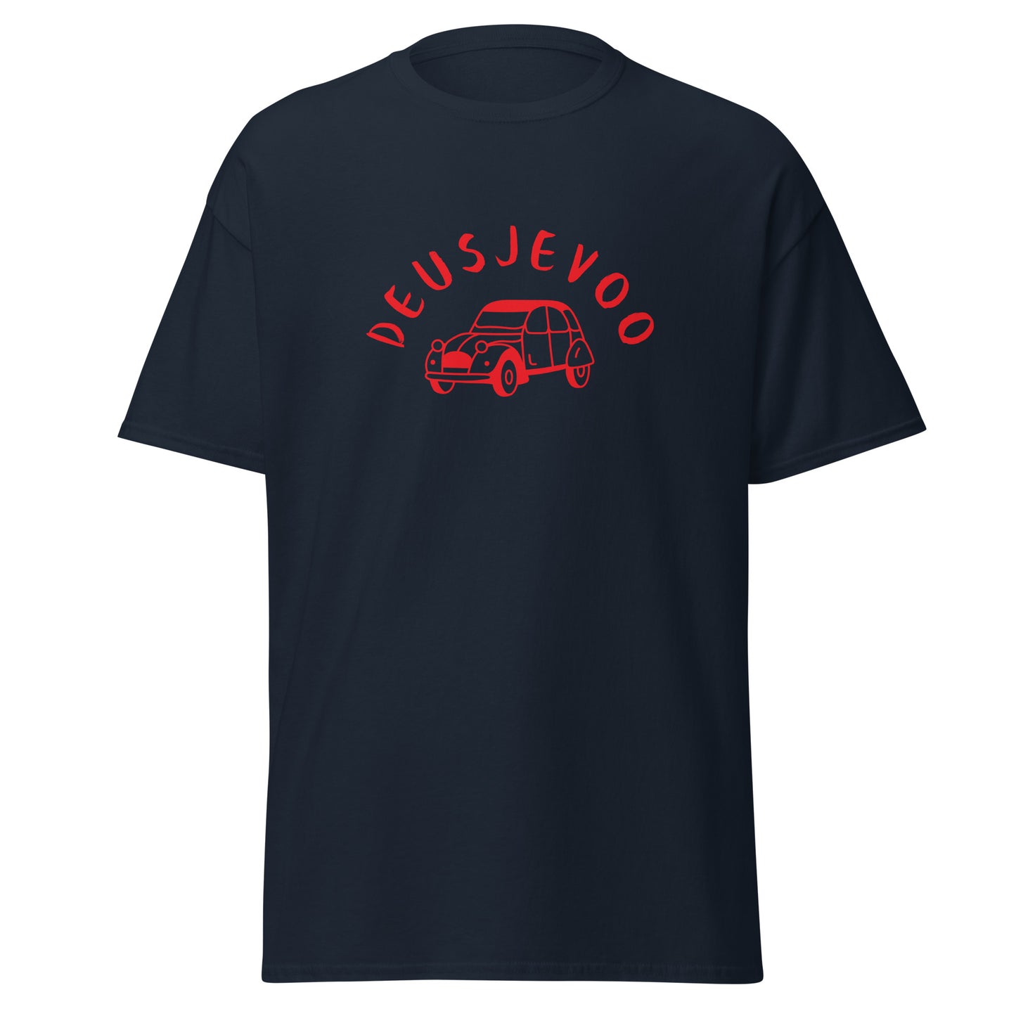 Deusjevoo T-shirt available in Black, Navy, Grey or White