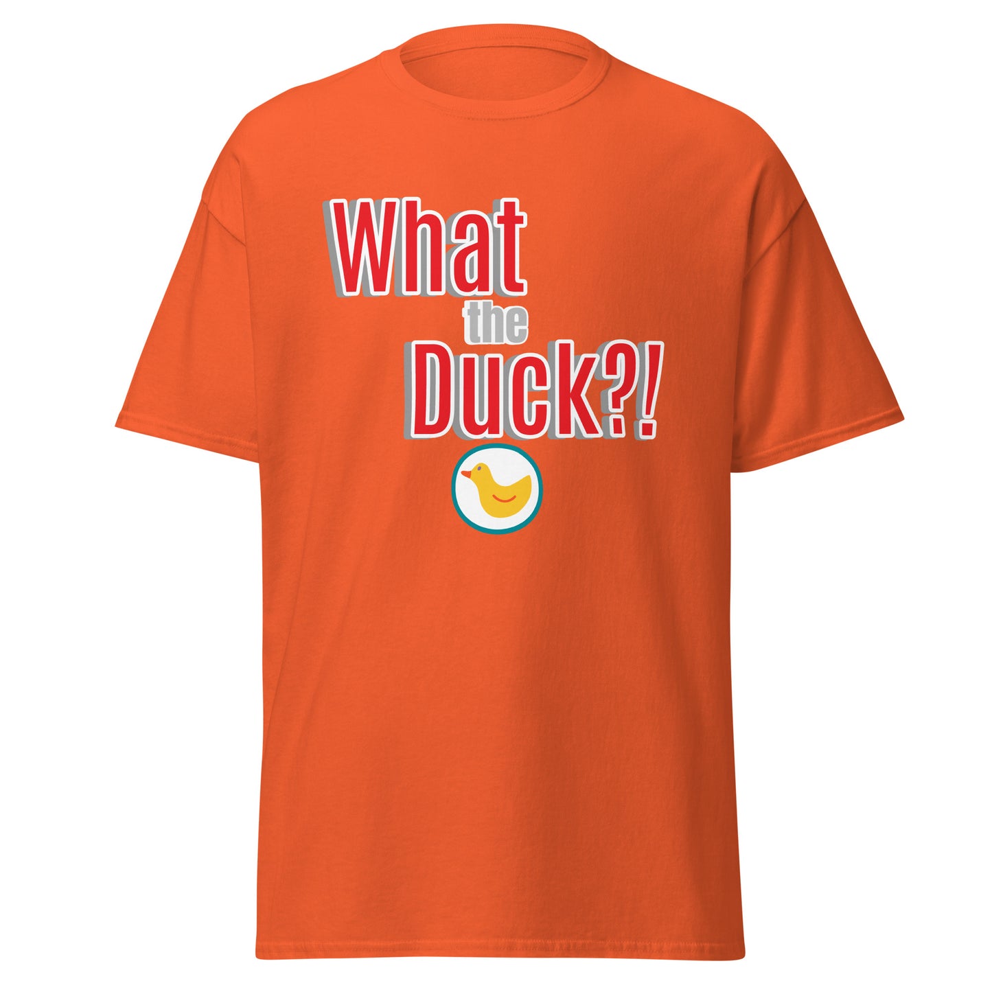 What the Duck?! T-Shirt verkrijgbaar in Zwart, Navy, Oranje, Geel, Grijs of Wit