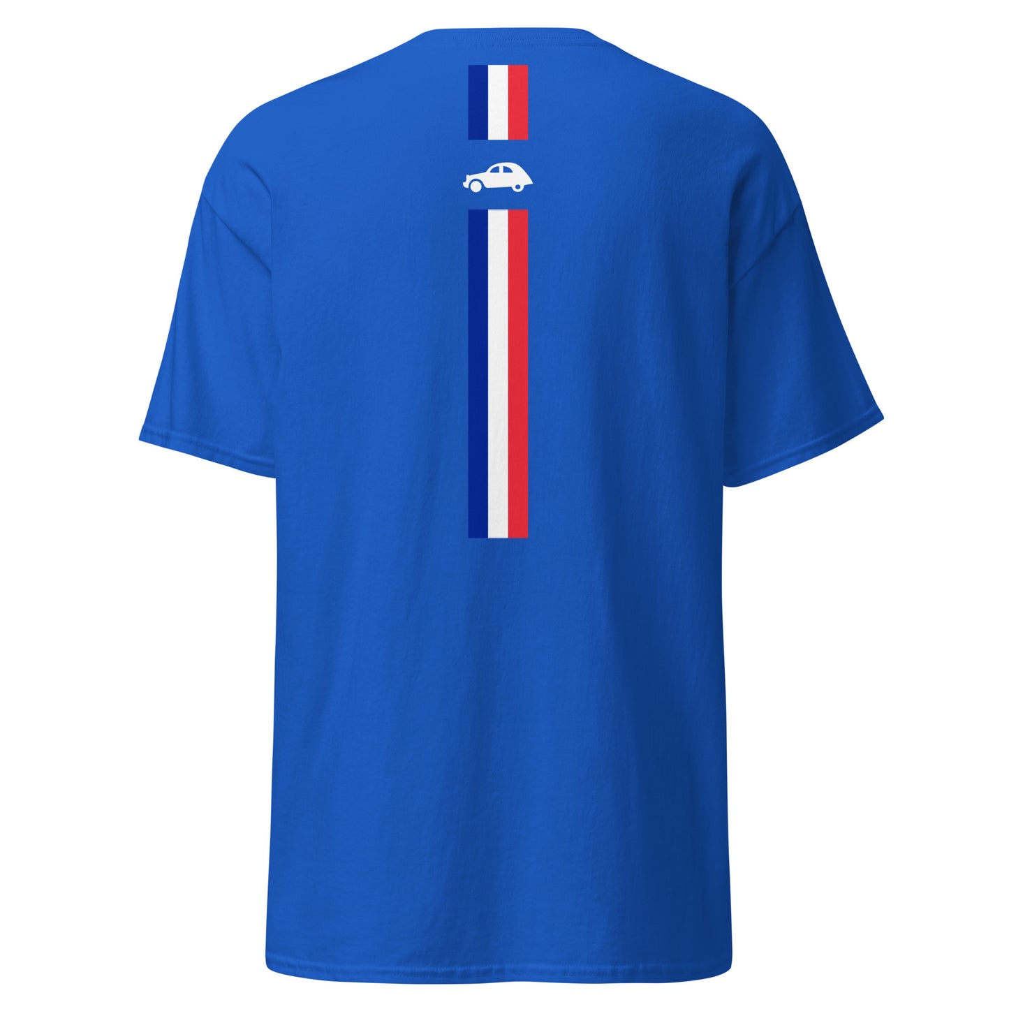 A L'Aise T-shirt met Franse vlag & 2cv op RUGZIJDE verkrijgbaar in Zwart, Navy Blauw of Grijs