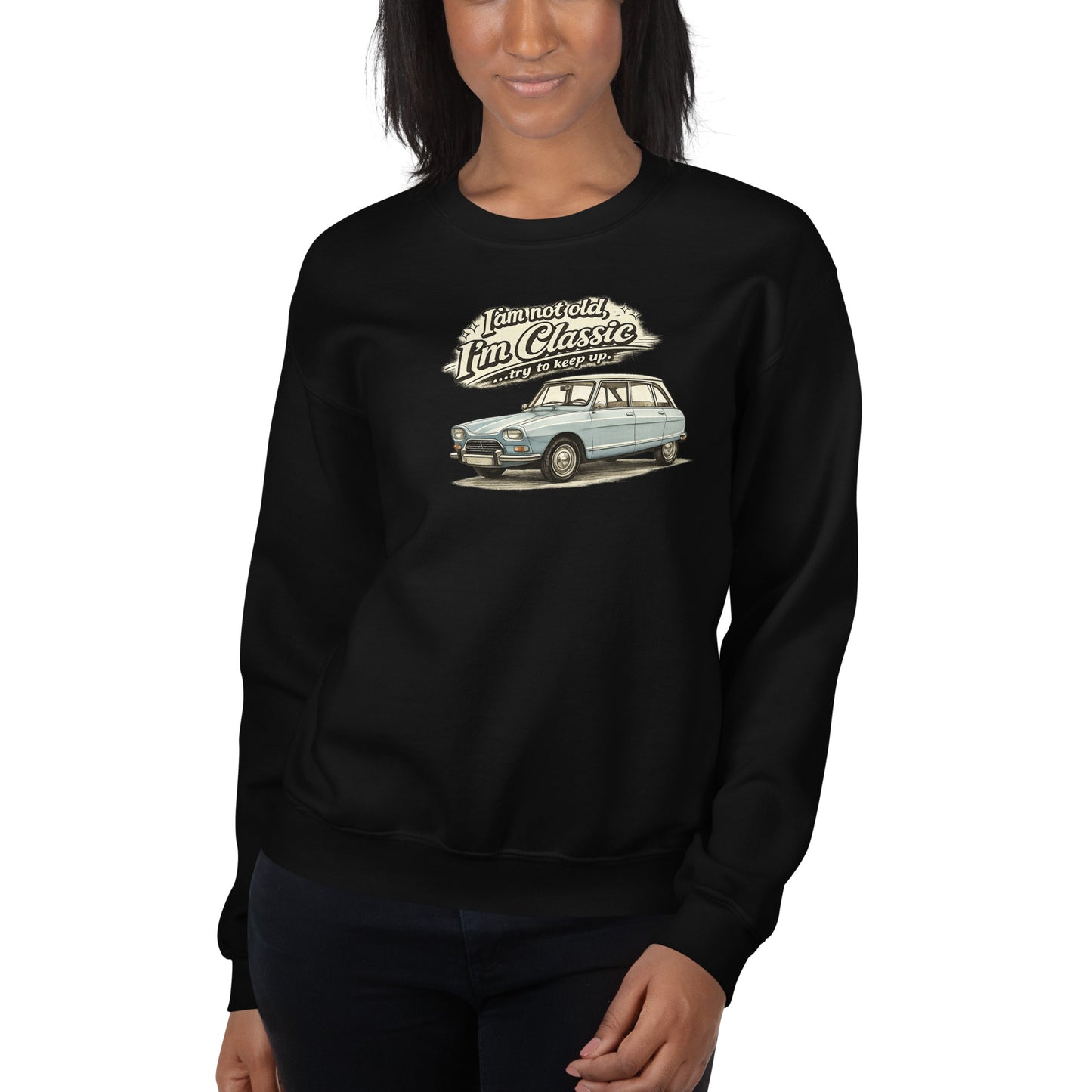 Classic Collectie Sweatshirt – Citroën Ami 8 Vintage Illustratie | “I’m not old, I’m Classic”