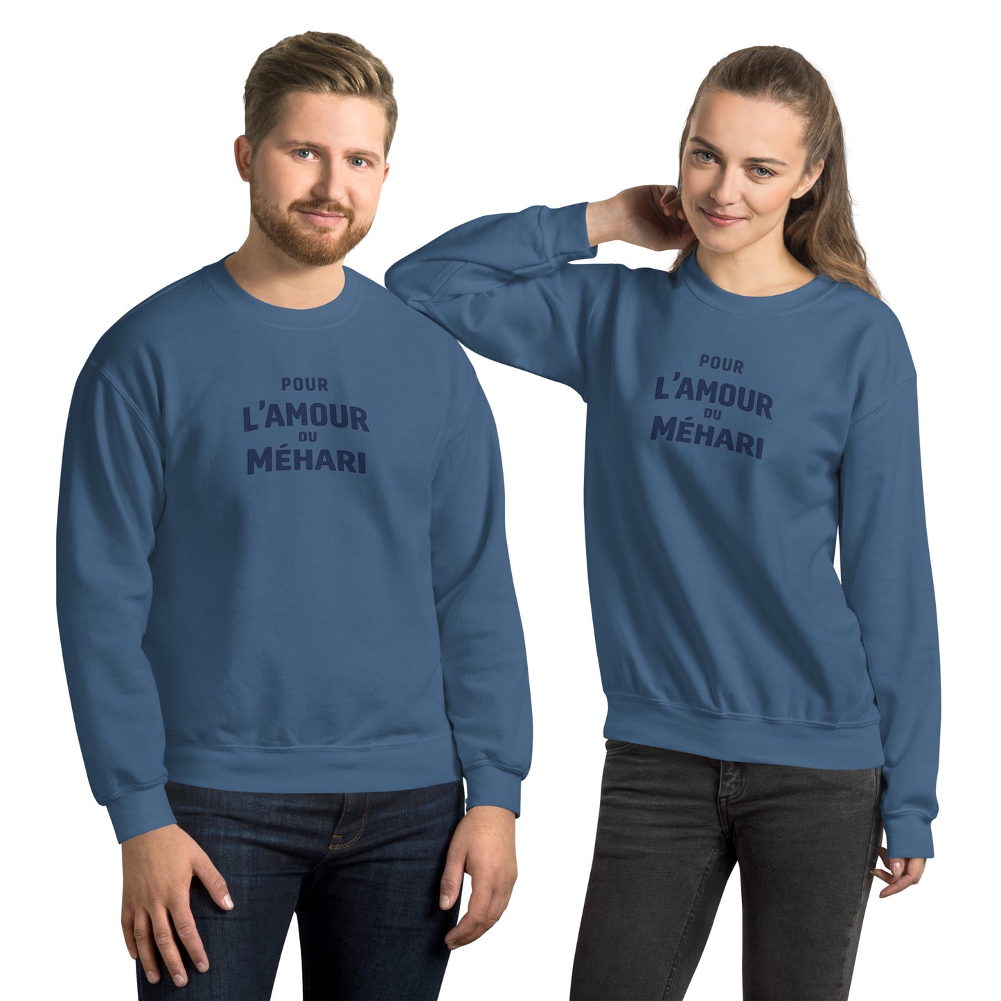 Sweat-shirt « Pour L’Amour du Méhari » – Col rond unisexe avec impression typographique épurée