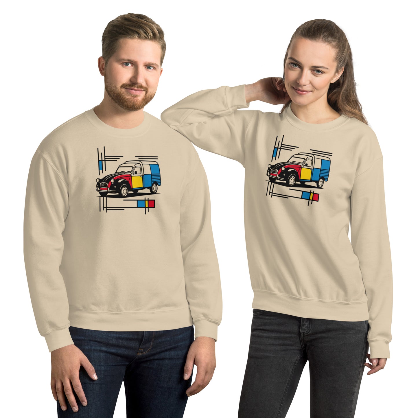 Mondrian Sweatshirt – Citroën 2CV Fourgonnette | Warm unisex design with artistic flair